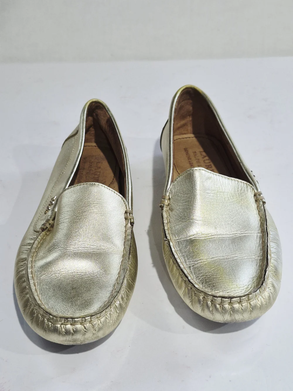 Metallic Gold Leather Driving Loafers for Women Size 6.5